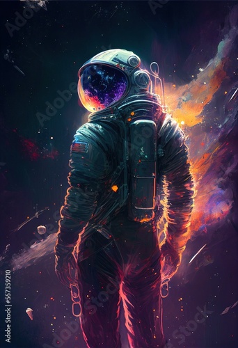 Astronaut completes missions in space, Ai generative, poster