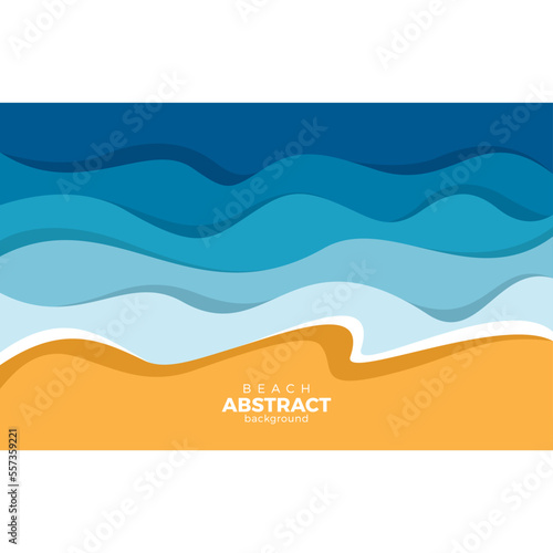 Abstract blue sea and beach summer background with paper waves and seacoast for banner, invitation, poster or web site design. Paper cut style.