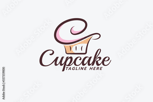 a simple cupcake logo with a combination of a cupcake and letter c for any business, especially for bakery, cafe, cakery, etc.
