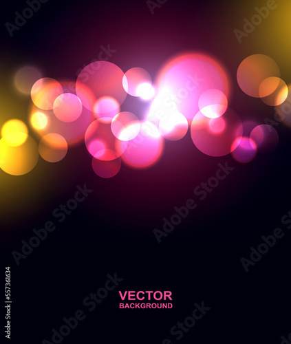 Abstract. Colorful bokeh blur light on night background. vector.