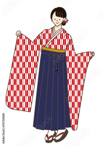 学生　卒業式の袴　イラスト　女性　大学生