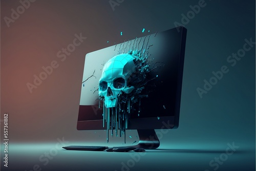 hacked computer malware virus cyberattack skull illustration