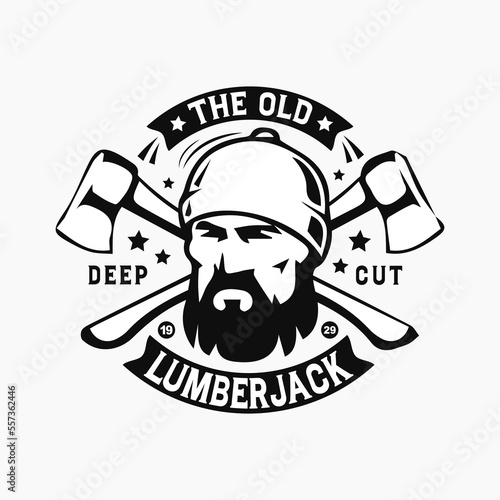 Lumberjack skull illustration. Woodworkers festival poster template. Design element for emblem, sign, label, poster. Shirt design on white background.