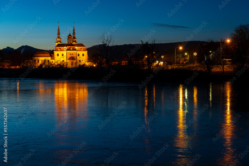 Cathedral, Church, Velehrad, night, lake