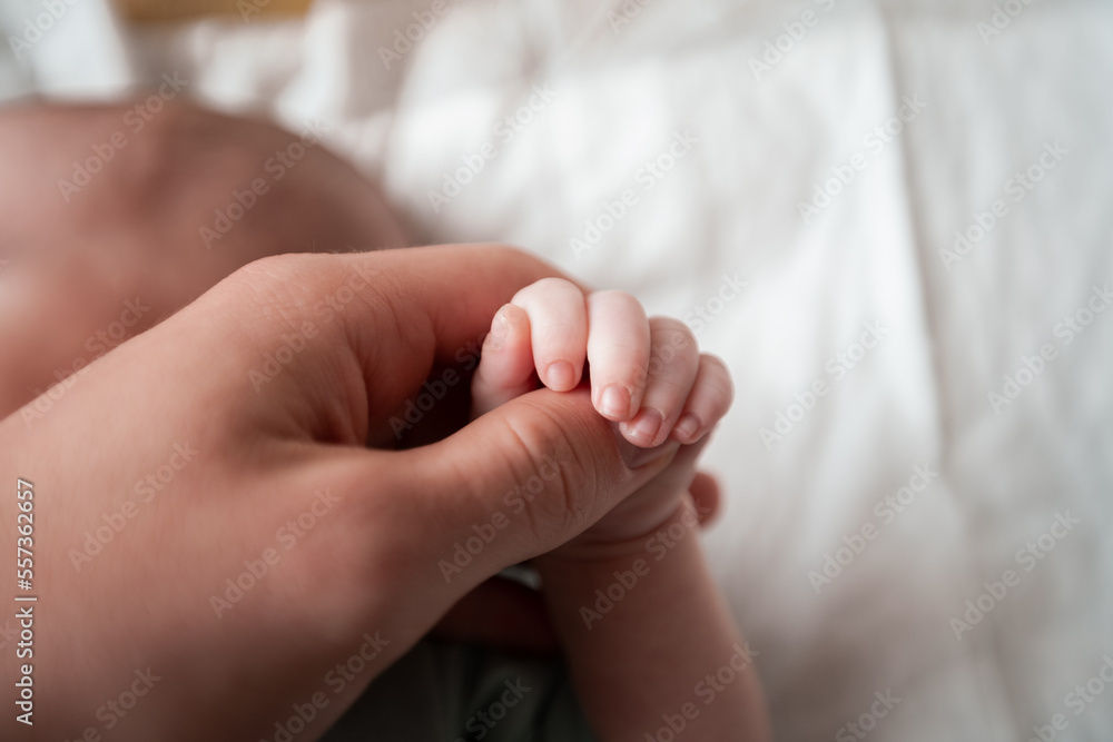 Welcome baby,Mother holding her newborn baby by little hand, love at first sight, baby feels love and security from mother, pro life Welcome baby,Mother holding her newborn baby by little hand, love at first sight, baby feels love and security from mother, pro life