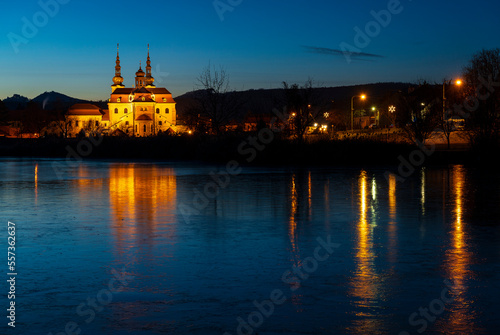 Cathedral, Church, Velehrad, night, lake