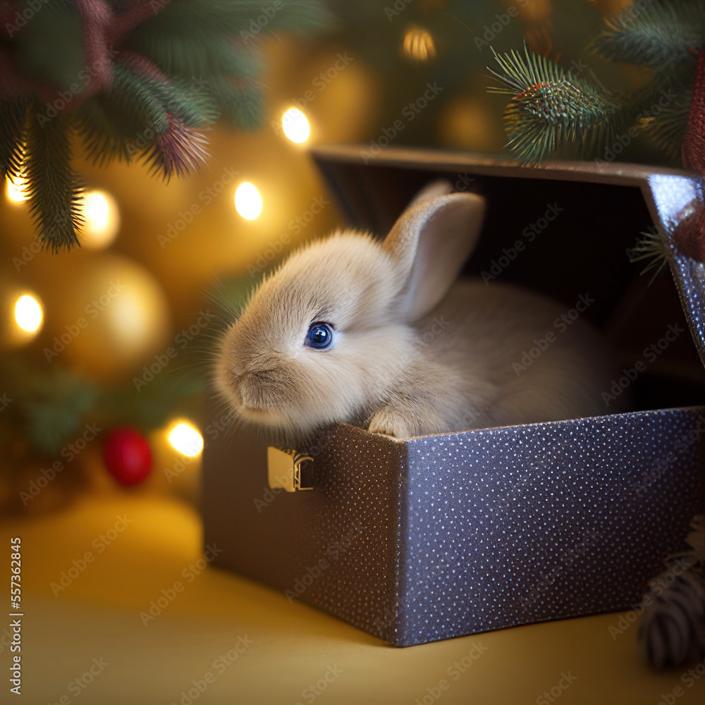 Obraz premium little rabbit, year of the rabbit, 2023, new year, in a box