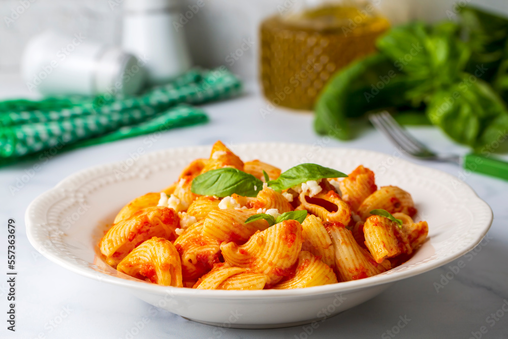 Tomato ravioli pasta or pipe rigate shaped pasta on the cheese Tomato ravioli pasta or pipe rigate shaped pasta on the cheese