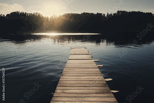  empty wooden jetty planks in front of a blurred water