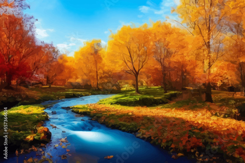 beautiful autumnal landscape with colorful trees fall.