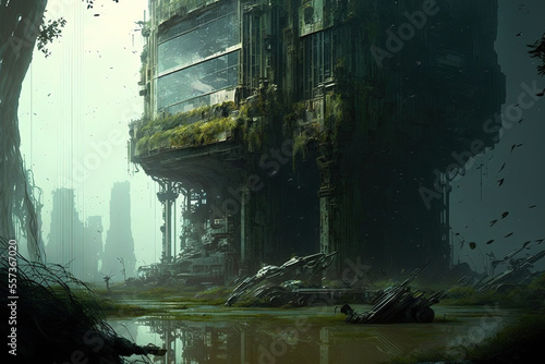 Futuristic Space Complex in a Swamp  Concept Art  Digital Illustration