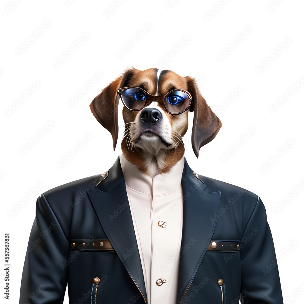 Portrait of a dog wearing a costume. Anthropomorphic dog. Digital illustration. Generative AI.