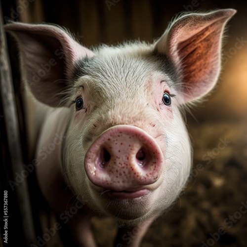 Close-Up Piggy face on the farm. Generative AI