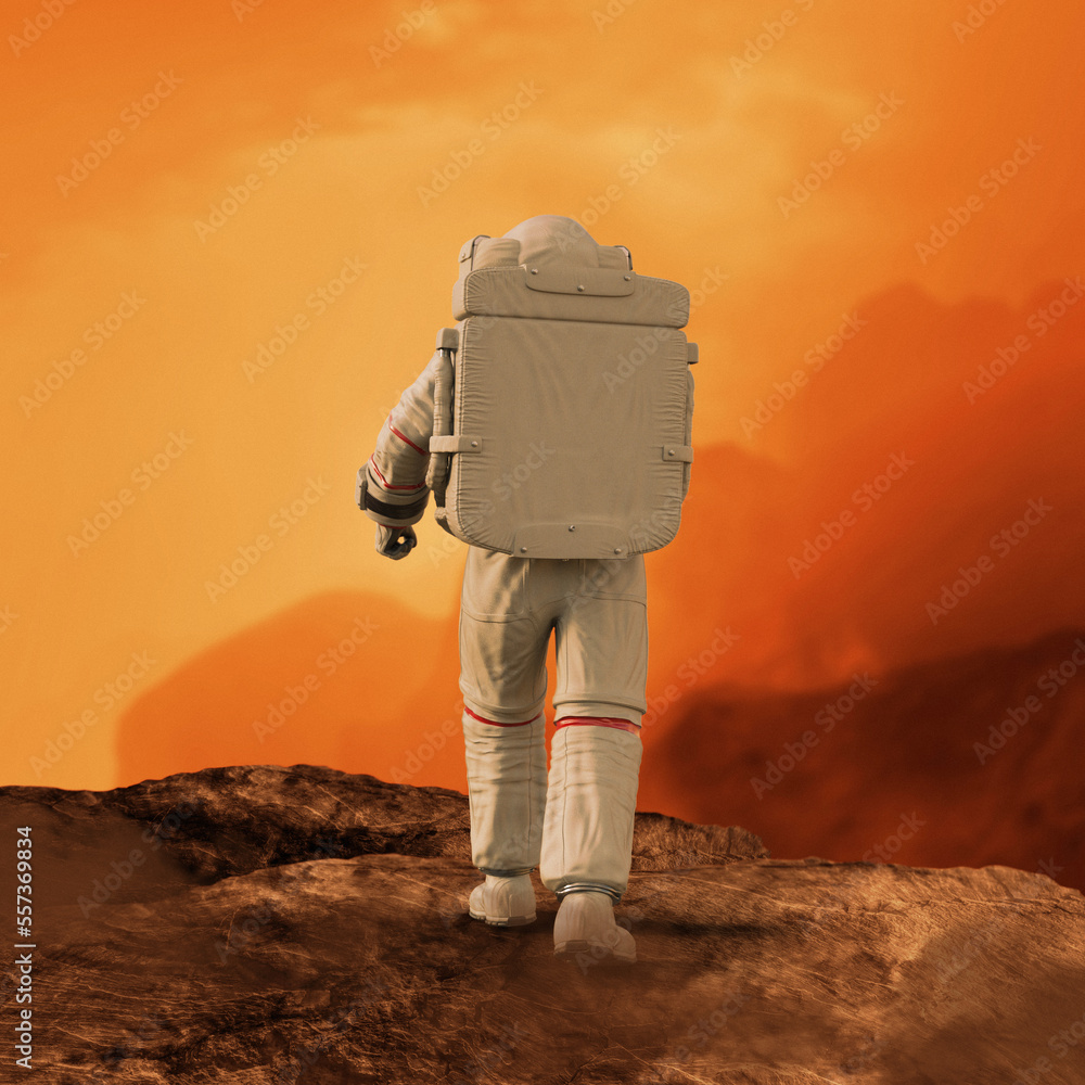 Astronaut walking on the surface of Mars, illustration Stock ...