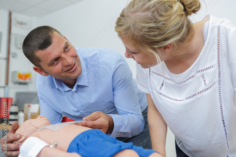 Fototapeta premium cpr training on baby dummy