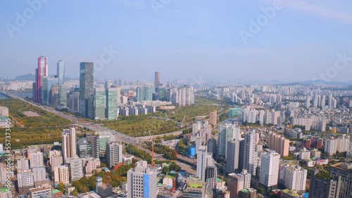 [korea drone footage] Seoul city landscape, Korea, Yeongdeungpo, Commercial District photo