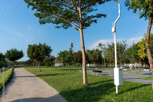 Taichung City, Taiwan - November 28, 2022 : Taichung Central Park Public WiFi Router. Xitun District Shuinan Economic and Trade Area. photo