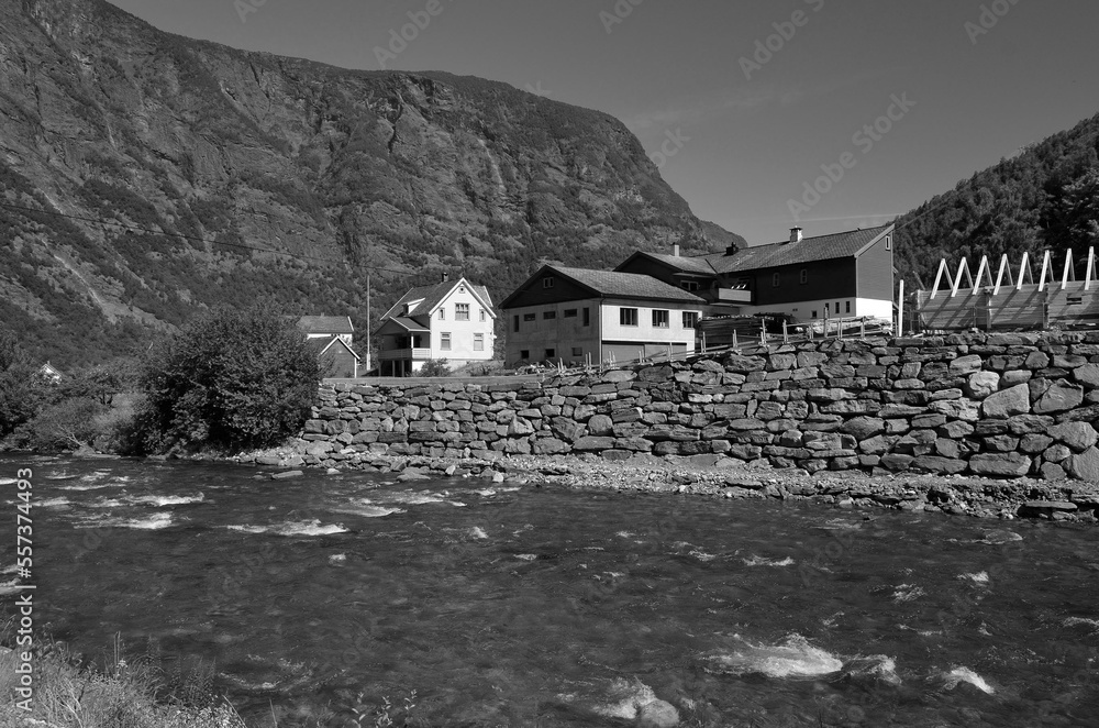 Nature in Flam village in mountains of Norway Nature in Flam village in mountains of Norway