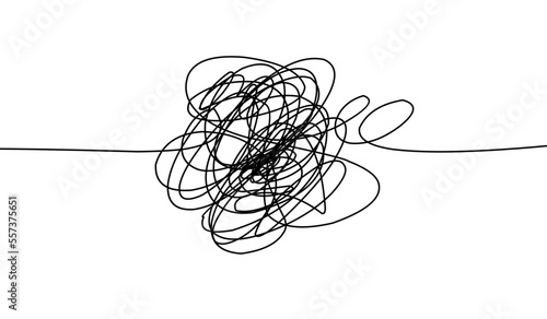 Random chaotic lines. Hand drawing insane tangled scribble clew. Vector icon isolated on white background.