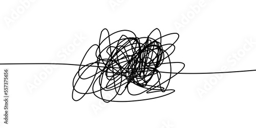 Random chaotic lines. Hand drawing insane tangled scribble clew. Vector icon isolated on white background.