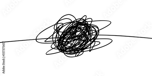 Random chaotic lines. Hand drawing insane tangled scribble clew. Vector icon isolated on white background.