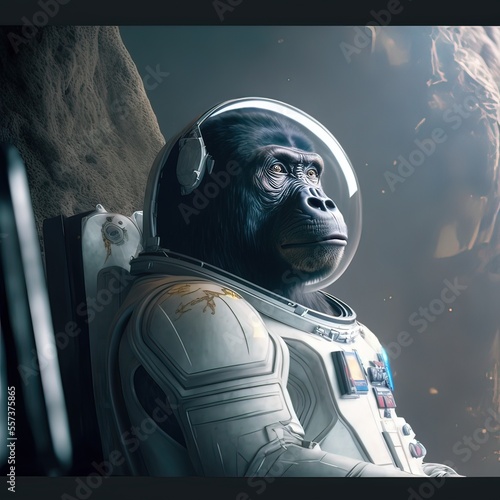 Leinwand Poster Monkey wearing space suit