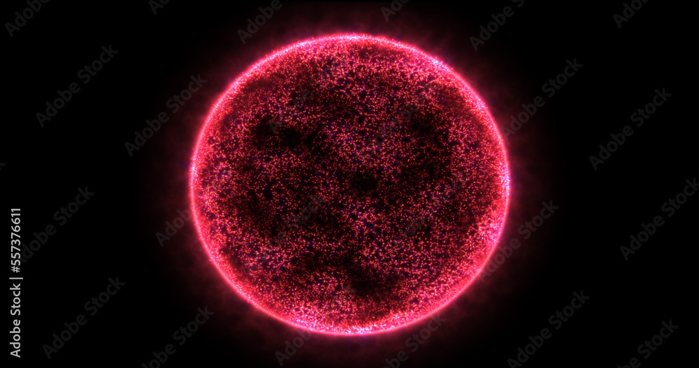Abstract energy sphere round planet star futuristic cosmic red beautiful glowing magic on black background. Abstract background