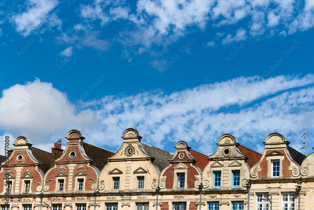 details of the houses of the square of the Grand Place in Arras, North of France