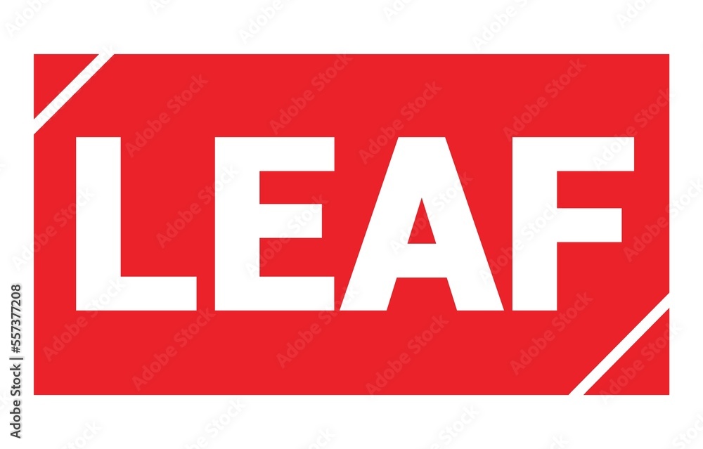 LEAF text written on red stamp sign. LEAF text written on red stamp sign.