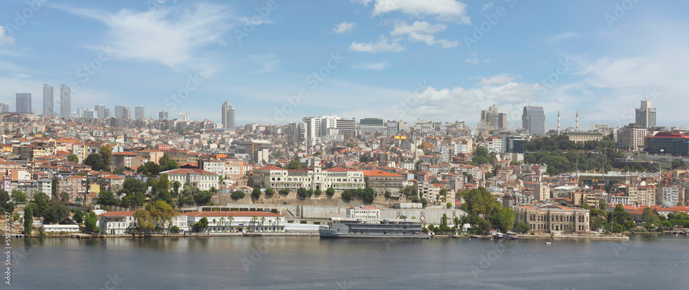 Istanbul city view from Yavuz Sultan Selim Mosque courtyard overlooking Golden Horn, Istanbul, Turkey