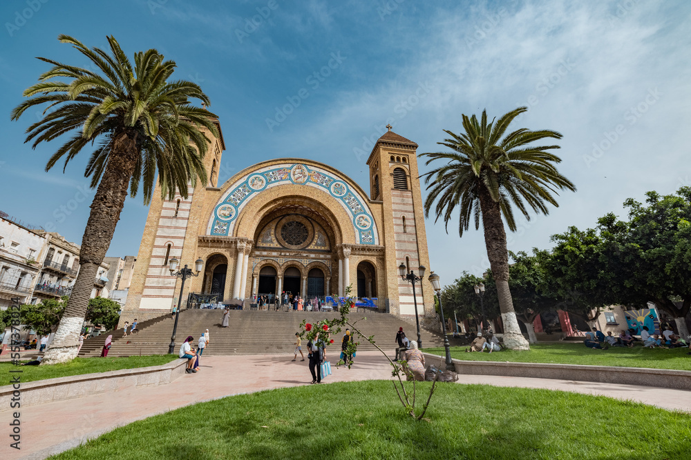 Obraz premium Cathedral Sacre Cour Oran or sacred Heart Cathedral, Roman Catholic church at Place de la Kahina on Boulevard Hammou-boutlelis, in Oran Algeria on a sunny day in summer.