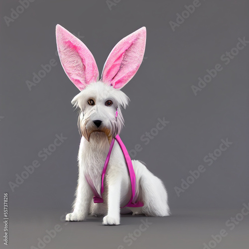 White Terrier Dog with Bunny Ears   (Generative AI) © JJAVA
