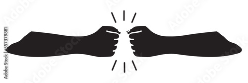Fist bumping banner hand drawn black silhouette
