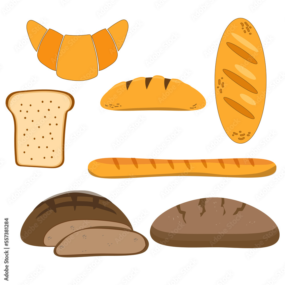 Poster frame template with bread products. Rye, whole grain bread and ...
