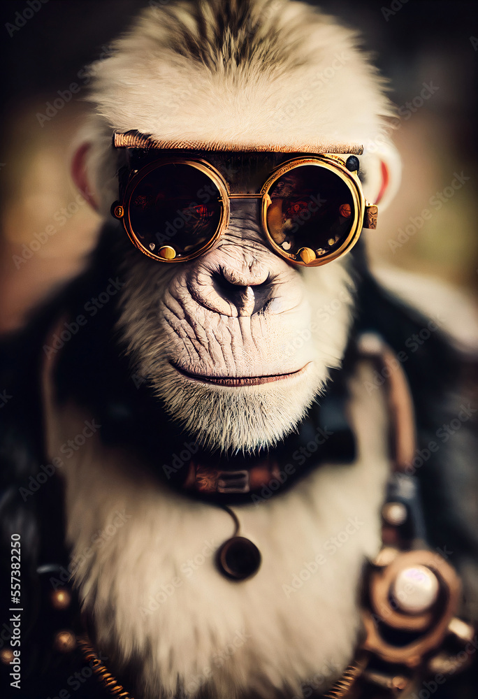 Fashionable apes with sunglasses, Steampunk style