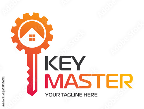 Abstract creative key duplication logo concept. Professional skilled key cutter sign.