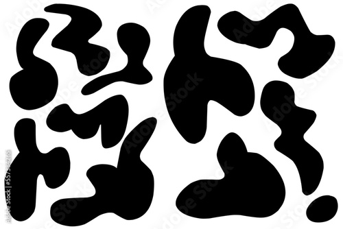 Irregular blob, set of abstract organic shapes. Abstract irregular random blobs. Simple liquid amorphous splodge. Trendy minimal designs for presentations, banners, posters and flyers