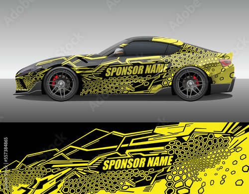 Car wrap vinyl racing decal ornament. Abstract geometric striped hexagonal flat ornament. Camouflage sport background design print template. Vector illustration.