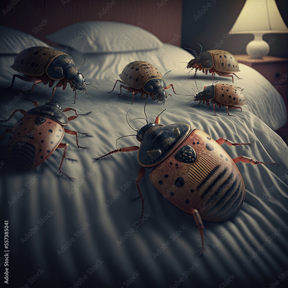 bedbugs on bed. parasite bugs infestation. generative ai Stock Illustration Adobe Stock