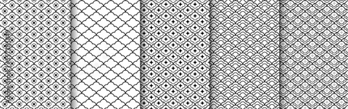 Traditional chinese seamless pattern set. Black white asian luxury ornament