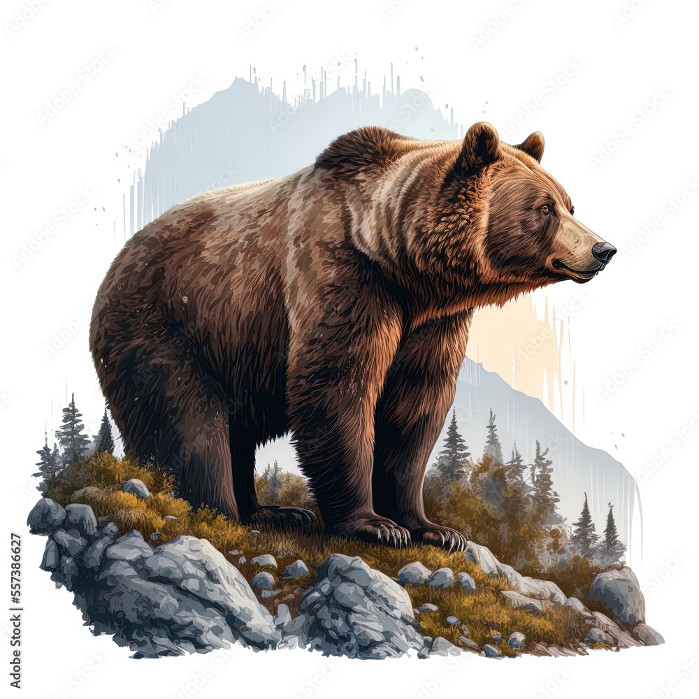 grizzly brown bear in the wilderness visualization on isolated background grizzly brown bear in the wilderness visualization on isolated background