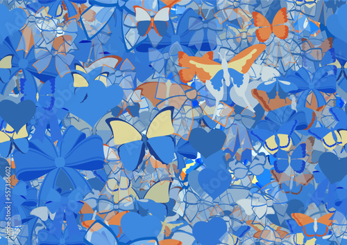 Background pattern abstract design texture. Seamless. Theme is about ribbons, adornment, drawing, Butterfly, nature, love, design, Pipevine, spring, ornate, wild, romance, hearts, various