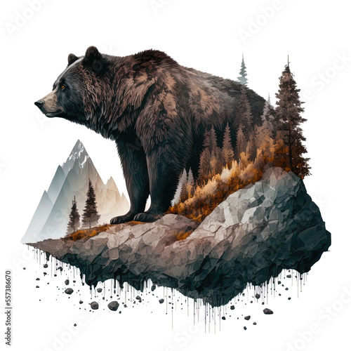 grizzly brown bear in the wilderness visualization on isolated background photo