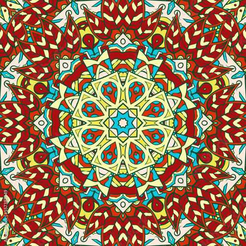 Seamless tile texture. Tracery mehndi design image. Ethnic doodle art. Curved doodling picture. Vector