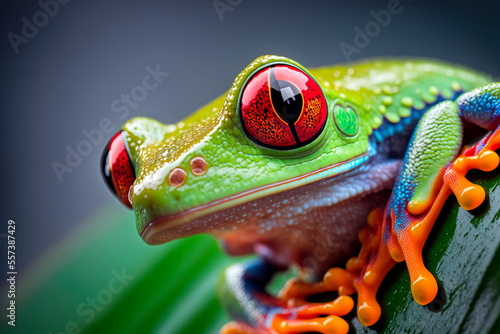Red eye frog , bright vivid colors beautiful colorful rainforest animal photo