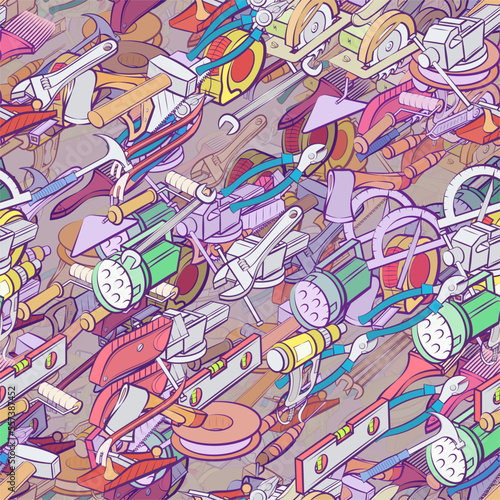 Background pattern abstract design texture. Seamless. Repair and Building tools. Theme is about hank, mount, clogging, nippers, steel, woodworking, retainer, carpentry wood, sawing, nail catcher