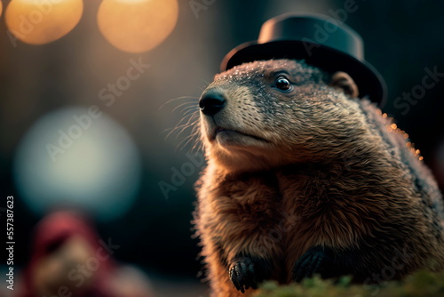 Obraz na płótnie Happy Groundhog Day. Groundhog Emerging  . Generative AI