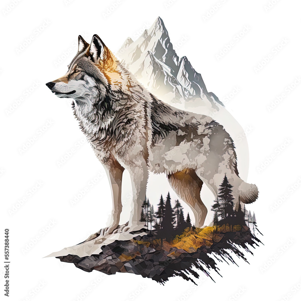 Fototapeta wolf in the wilderness visualization on isolated background