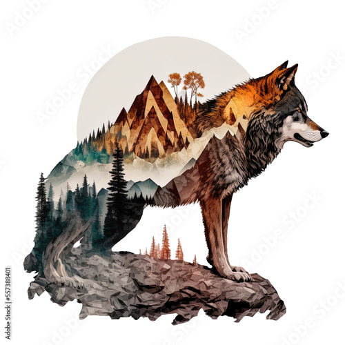 wolf in the wilderness visualization on isolated background