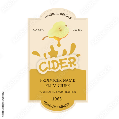 Label for cider in a square frame with a pear.